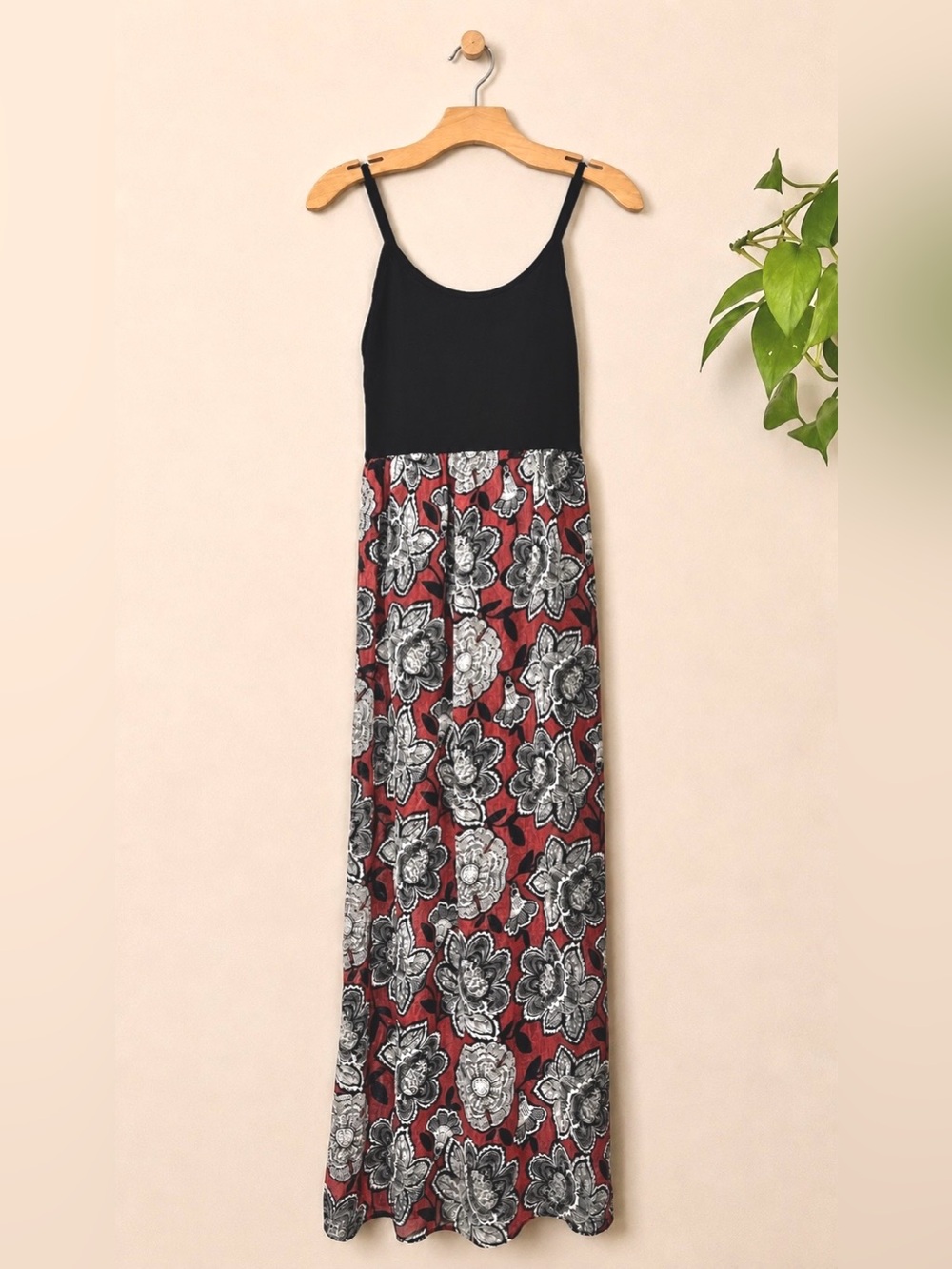 Forever 21 Floral Maxi Dress Black & Rust Sleeveless Cami Dress Size Small